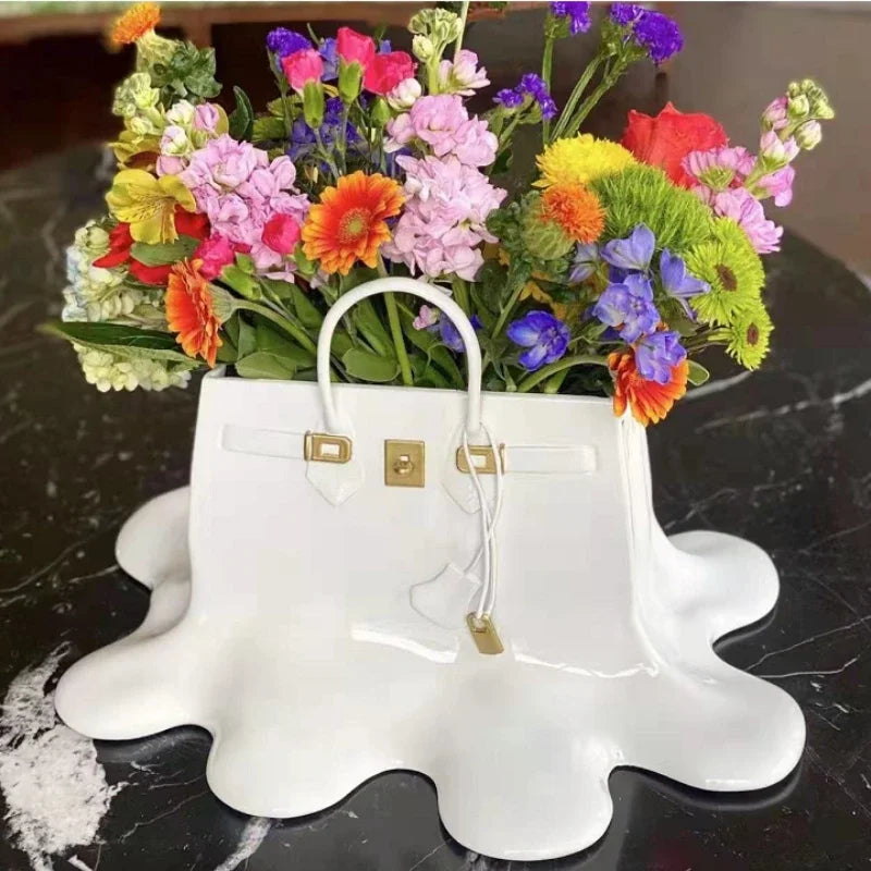 Melting Luxury Handbag Flowers Vase (Black)