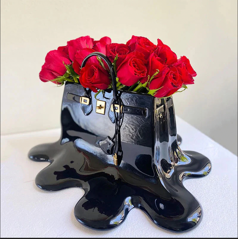 Melting Luxury Handbag Flowers Vase (Black)