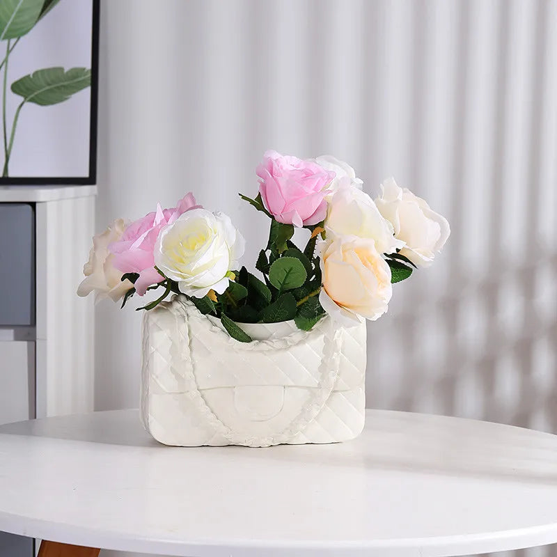 Luxury Lola Handbag Flower Vase (White)